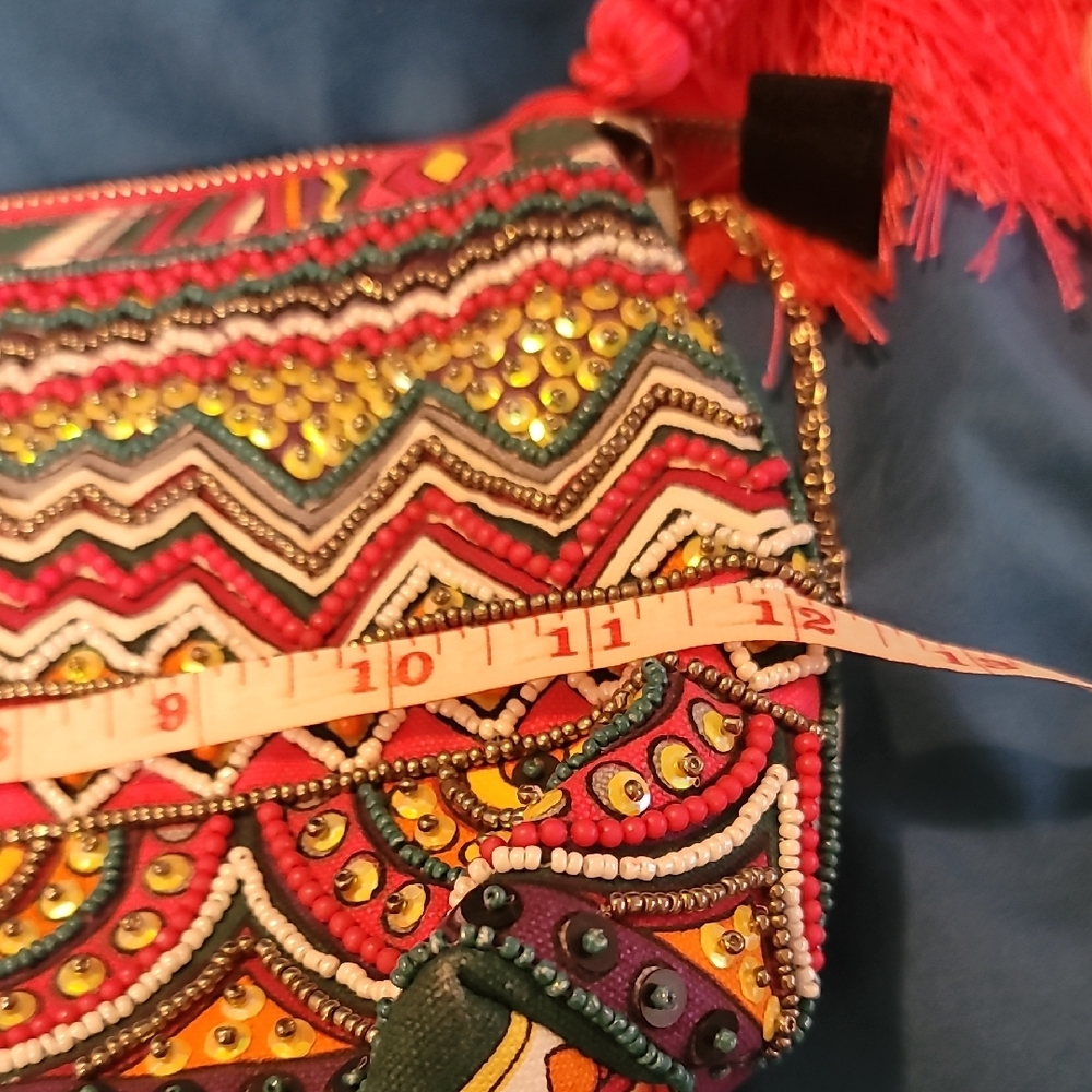 Steve Madden Beaded         Bohemian Multicolor Purse with Pink Tassel - Picture 7 of 9